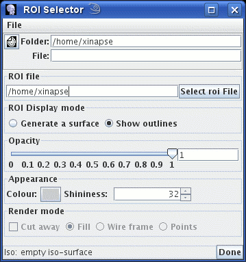 Dialog to select ROIs for 3-D display